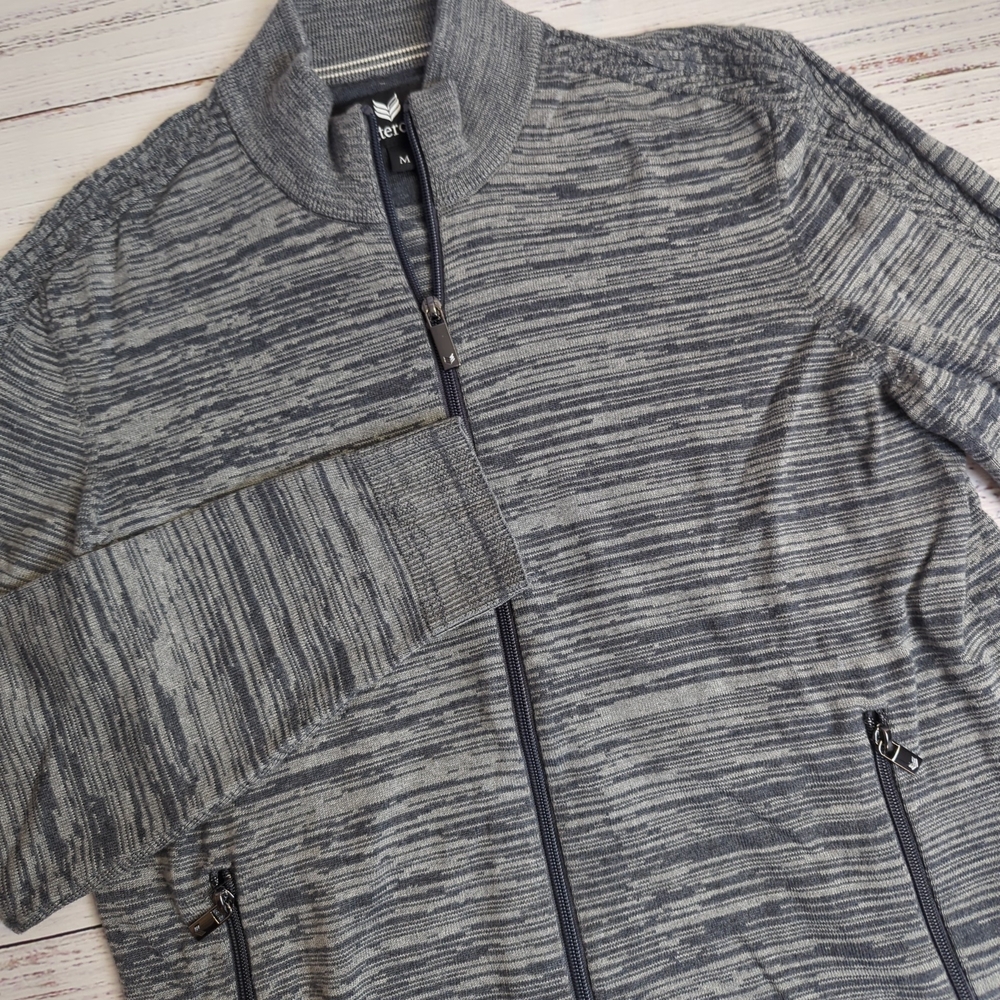Buttercloth Full Zip Mock Neck Sweater Jacket Cardigan Mens Medium Heather Gray